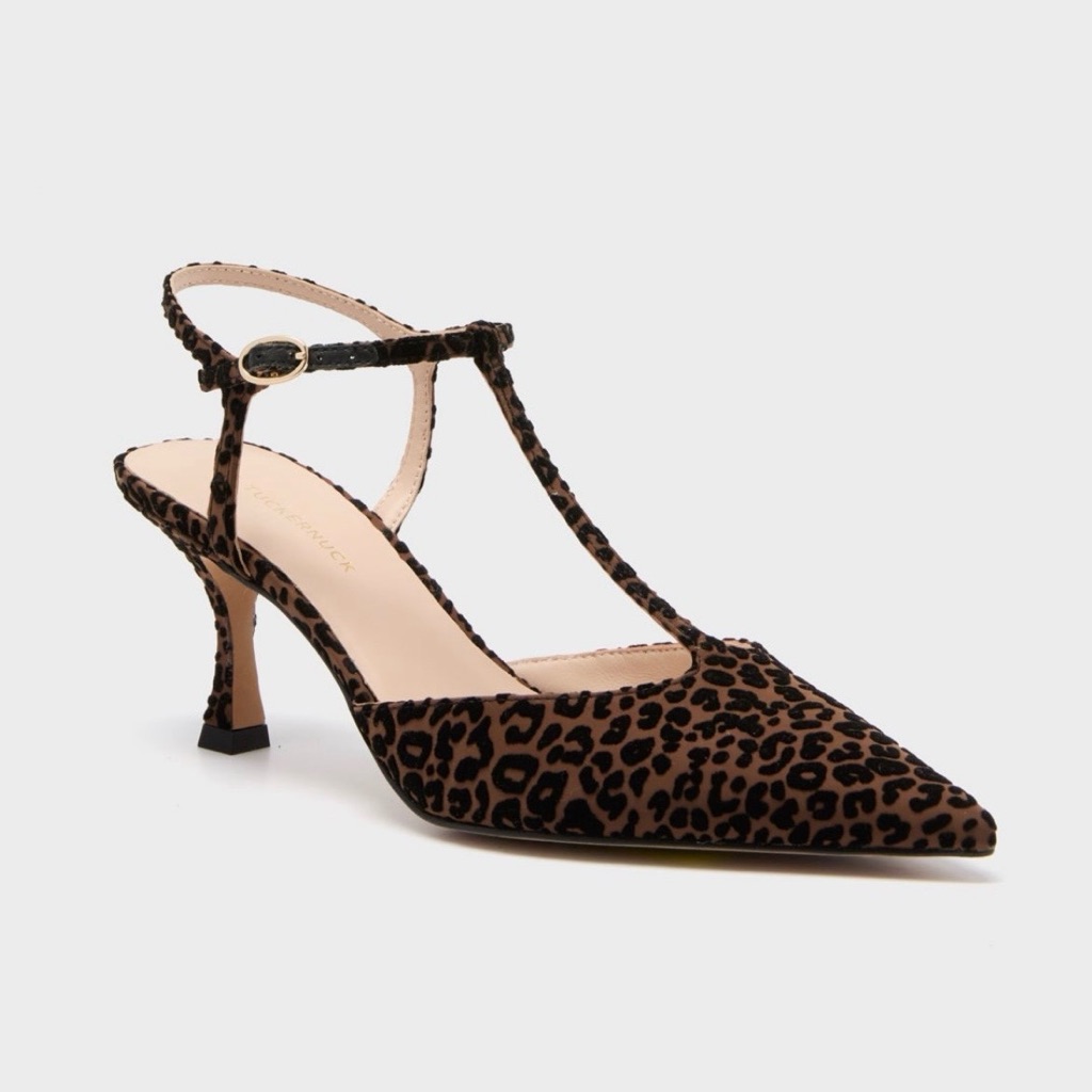 Tuckernuck Animal Print T-Strap Margot Heels Black Brown Party Classy Sz 10